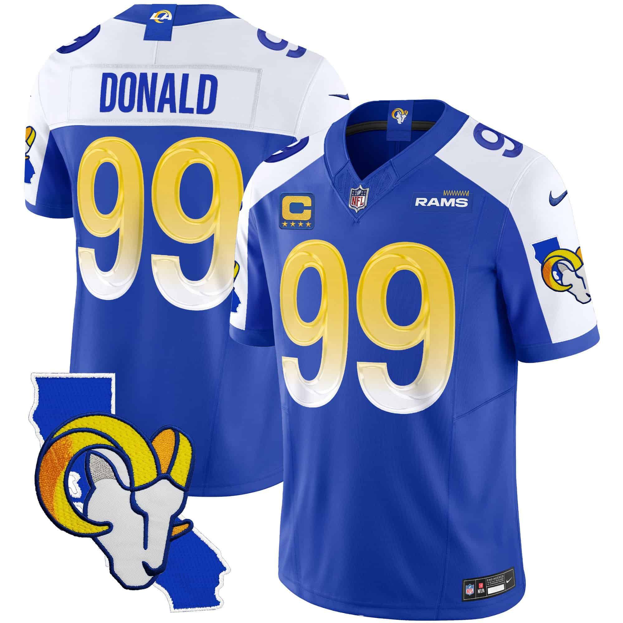 Men Los Angeles Rams 99 Donald Blue 2024 Nike California Patch Vapor Limited NFL Jersey
